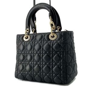 Dior Handbag Lady Leather Medium Christian Cannage Black